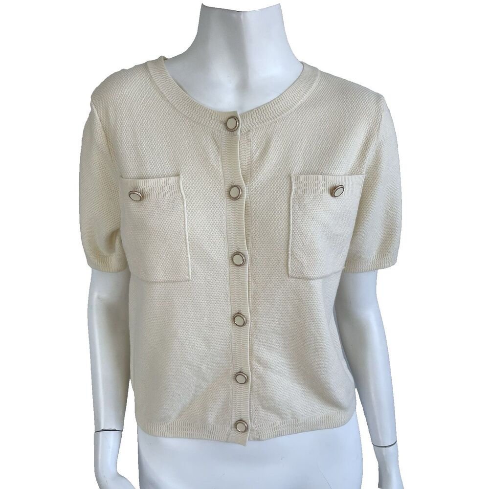 THML Short Sleeves Cardigan Sweater Top Butter Yellow Sz Small Preppy